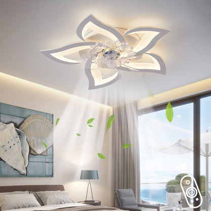 27.2′′ Smart Ceiling Fan with Lights Remote APP Control, Modern Flush Mount Bladeless Ceiling Fan, 3 Color 6 Speeds Low Profile Ceiling Fan with Light for Bedroom Living Room Kitchen – White