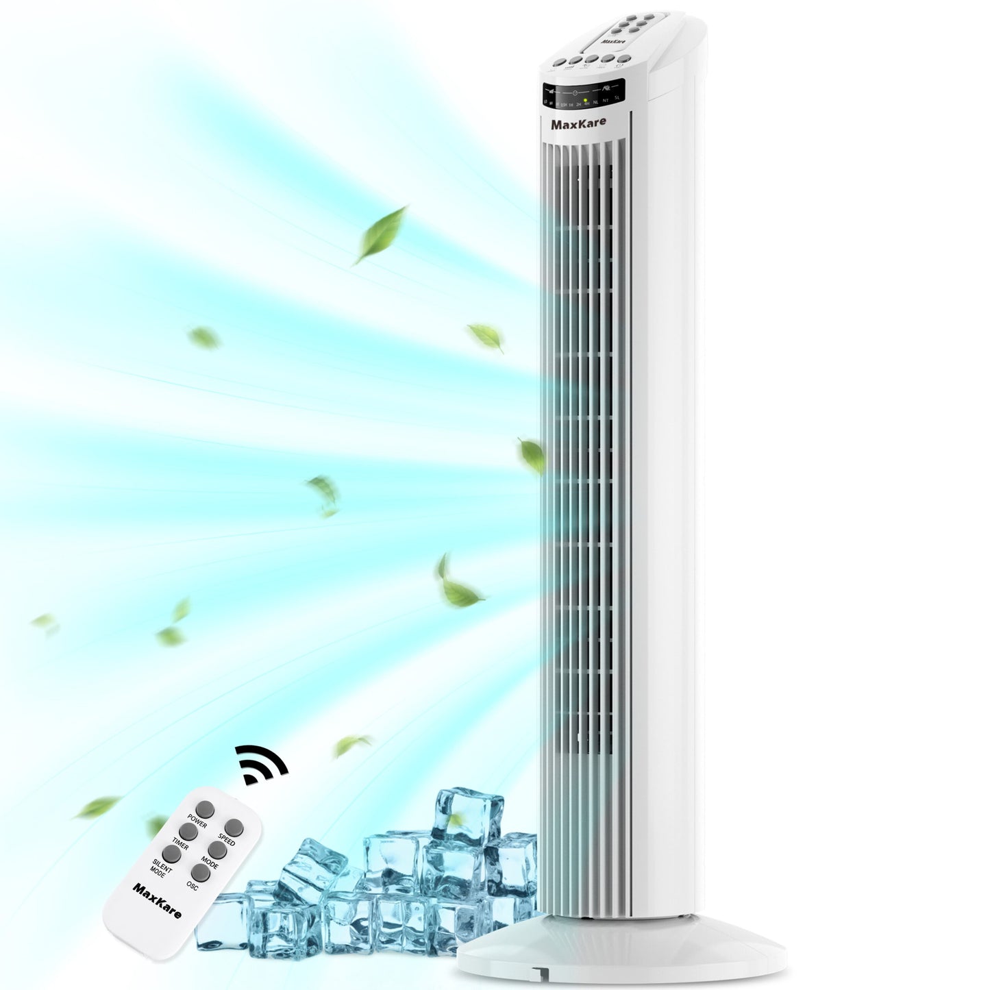 30′′ Tower Fan 120° Oscillating Fan 60dB Quiet Cooling Fan with Remote Control 3 Speeds 3 Wind Modes Timer – White