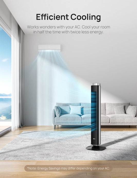 42′′ Tower Fan for bedroom, 25 DB Quiet DC Bladeless Fans, 90° Oscillating Fan with Remote, LED Display, 12H Timer, 9 Speeds,4 Modes, Standing Floor Fans for Room Home Office, Pilot Pro