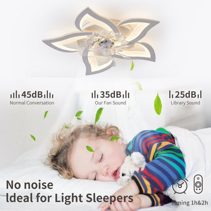 27.2′′ Smart Ceiling Fan with Lights Remote APP Control, Modern Flush Mount Bladeless Ceiling Fan, 3 Color 6 Speeds Low Profile Ceiling Fan with Light for Bedroom Living Room Kitchen – White