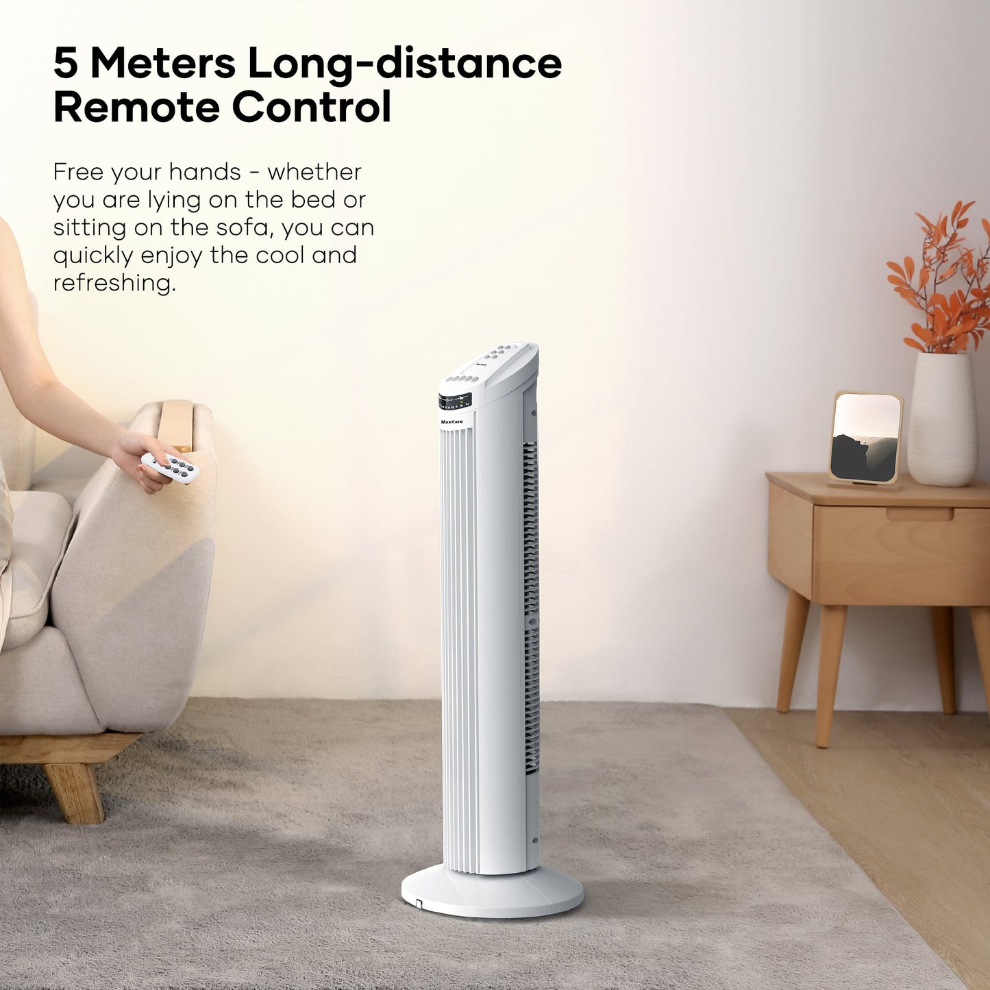 30′′ Tower Fan 120° Oscillating Fan 60dB Quiet Cooling Fan with Remote Control 3 Speeds 3 Wind Modes Timer – White
