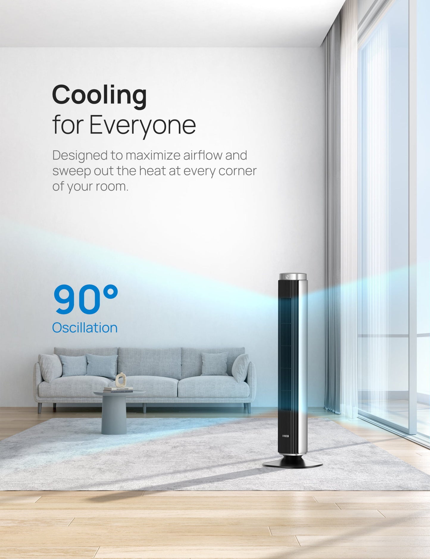 42′′ Tower Fan for bedroom, 25 DB Quiet DC Bladeless Fans, 90° Oscillating Fan with Remote, LED Display, 12H Timer, 9 Speeds,4 Modes, Standing Floor Fans for Room Home Office, Pilot Pro