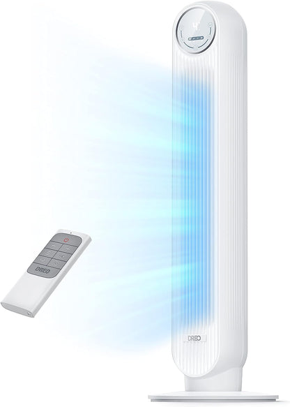 One Tower Fan with Remote, 24ft/s Velocity Quiet Cooling Fan, 90° Oscillating 4 Speeds, Modes, 8H Timer, Bladeless Standing Floor Fans, White