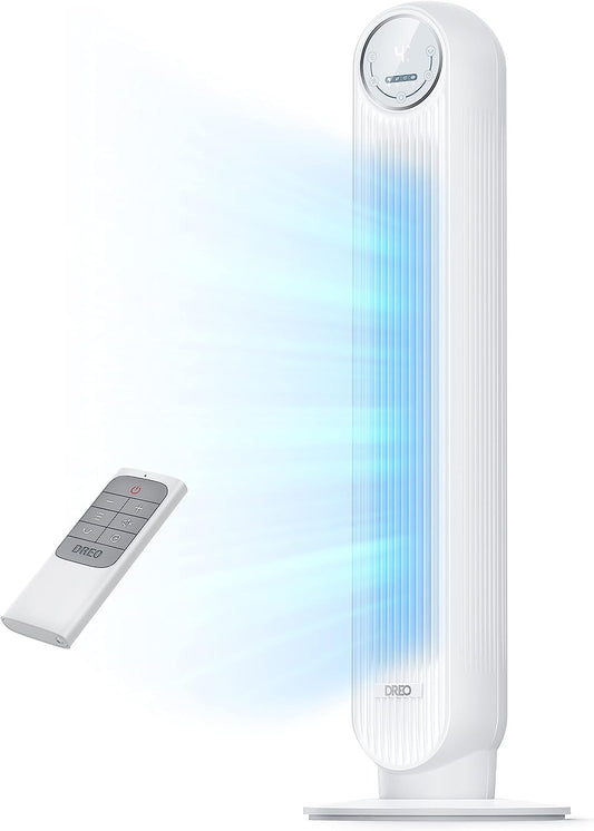 One Tower Fan with Remote, 24ft/s Velocity Quiet Cooling Fan, 90° Oscillating 4 Speeds, Modes, 8H Timer, Bladeless Standing Floor Fans, White