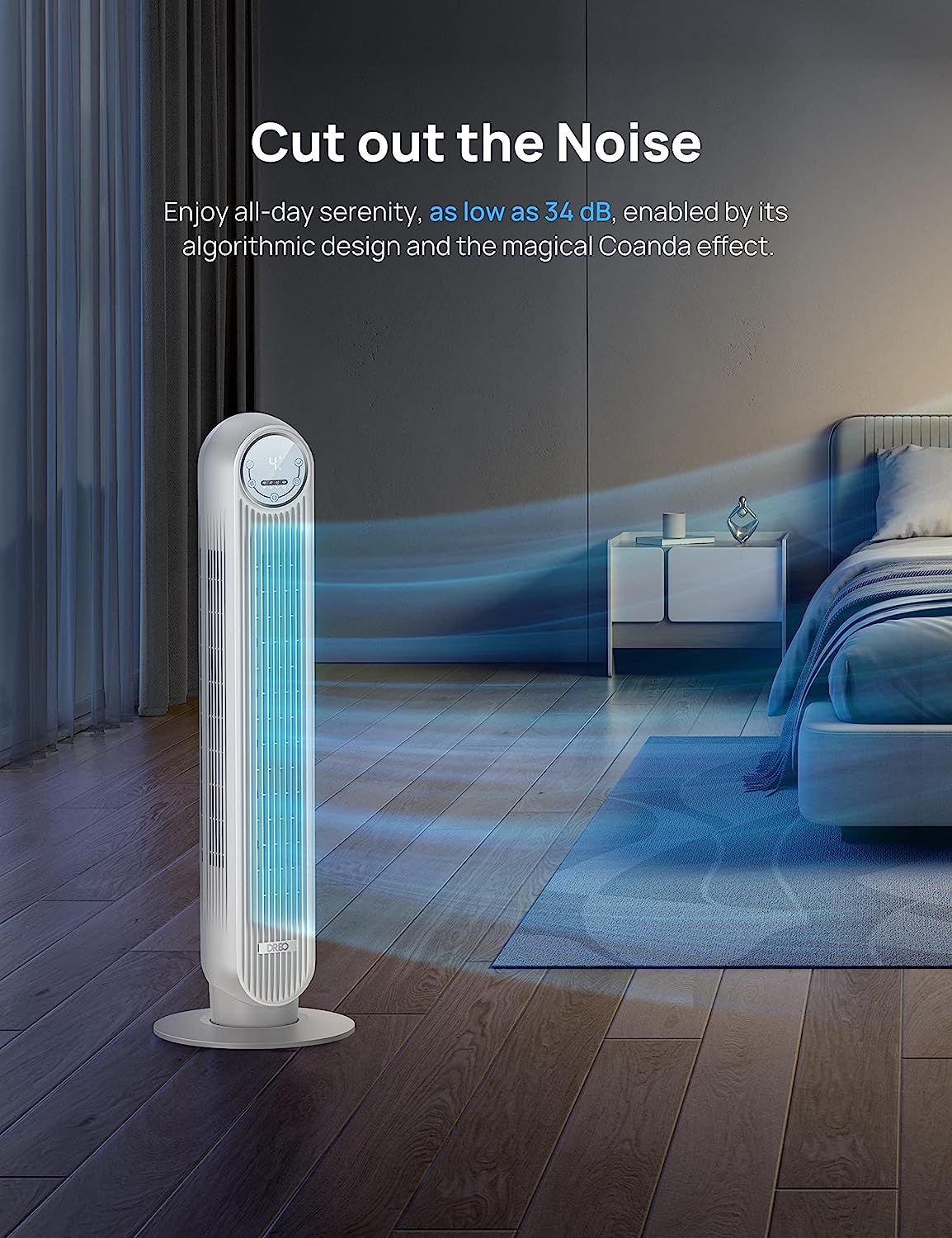 One Tower Fan with Remote, 24ft/s Velocity Quiet Cooling Fan, 90° Oscillating 4 Speeds, Modes, 8H Timer, Bladeless Standing Floor Fans, White