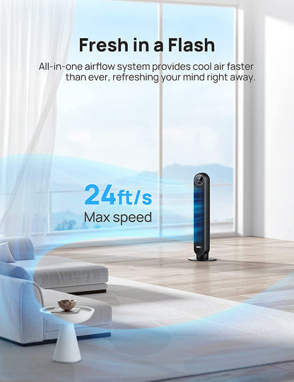 Fans for Home, 24ft/s Velocity Quiet Cooling Fan, 90° Oscillating Fans for Indoors with 4 Speeds, 4 Modes, 8H Timer, Bladeless Fan, Standing Floor Fans, Black, (DR-HTF007)