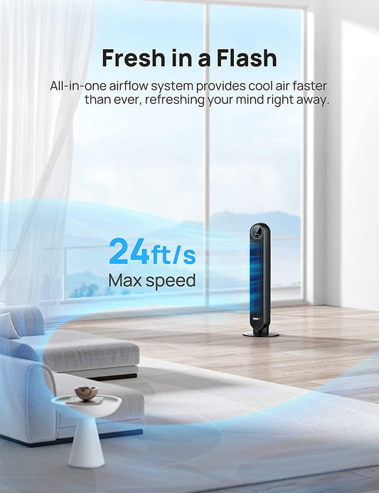 Fans for Home, 24ft/s Velocity Quiet Cooling Fan, 90° Oscillating Fans for Indoors with 4 Speeds, 4 Modes, 8H Timer, Bladeless Fan, Standing Floor Fans, Black, (DR-HTF007)