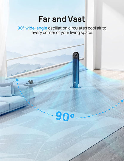 Fans for Home, 24ft/s Velocity Quiet Cooling Fan, 90° Oscillating Fans for Indoors with 4 Speeds, 4 Modes, 8H Timer, Bladeless Fan, Standing Floor Fans, Black, (DR-HTF007)