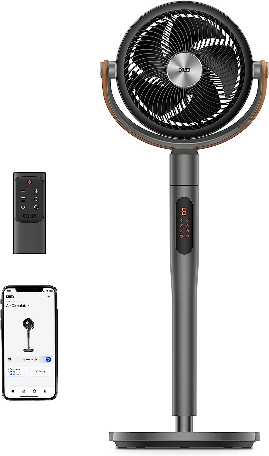 513S 43-inch Quiet Floor Fan with Remote Control for Home Bedrooms, 120°+105° Smart Oscillating Floor Fan with Wi-Fi/Voice Control, Compatible with Alexa/Google, 6 Modes, 8 Speeds