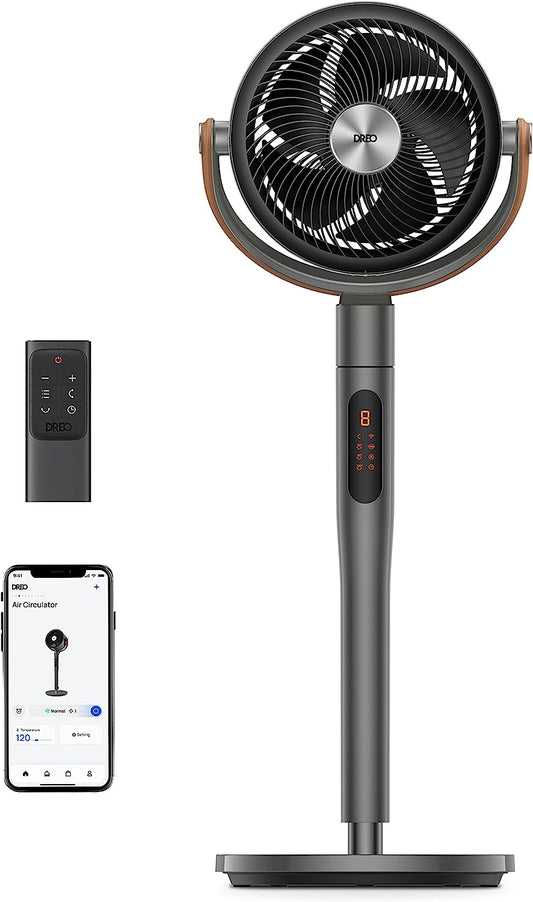 513S 43-inch Quiet Floor Fan with Remote Control for Home Bedrooms, 120°+105° Smart Oscillating Floor Fan with Wi-Fi/Voice Control, Compatible with Alexa/Google, 6 Modes, 8 Speeds