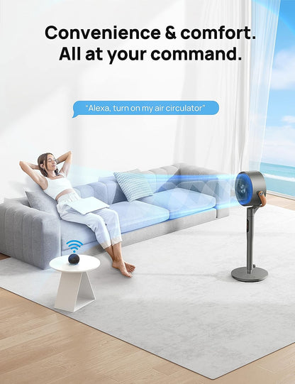 513S 43-inch Quiet Floor Fan with Remote Control for Home Bedrooms, 120°+105° Smart Oscillating Floor Fan with Wi-Fi/Voice Control, Compatible with Alexa/Google, 6 Modes, 8 Speeds