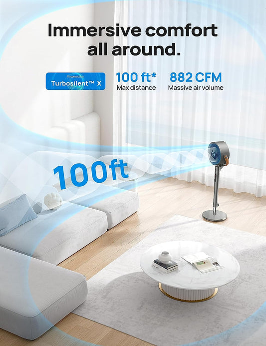 513S 43-inch Quiet Floor Fan with Remote Control for Home Bedrooms, 120°+105° Smart Oscillating Floor Fan with Wi-Fi/Voice Control, Compatible with Alexa/Google, 6 Modes, 8 Speeds