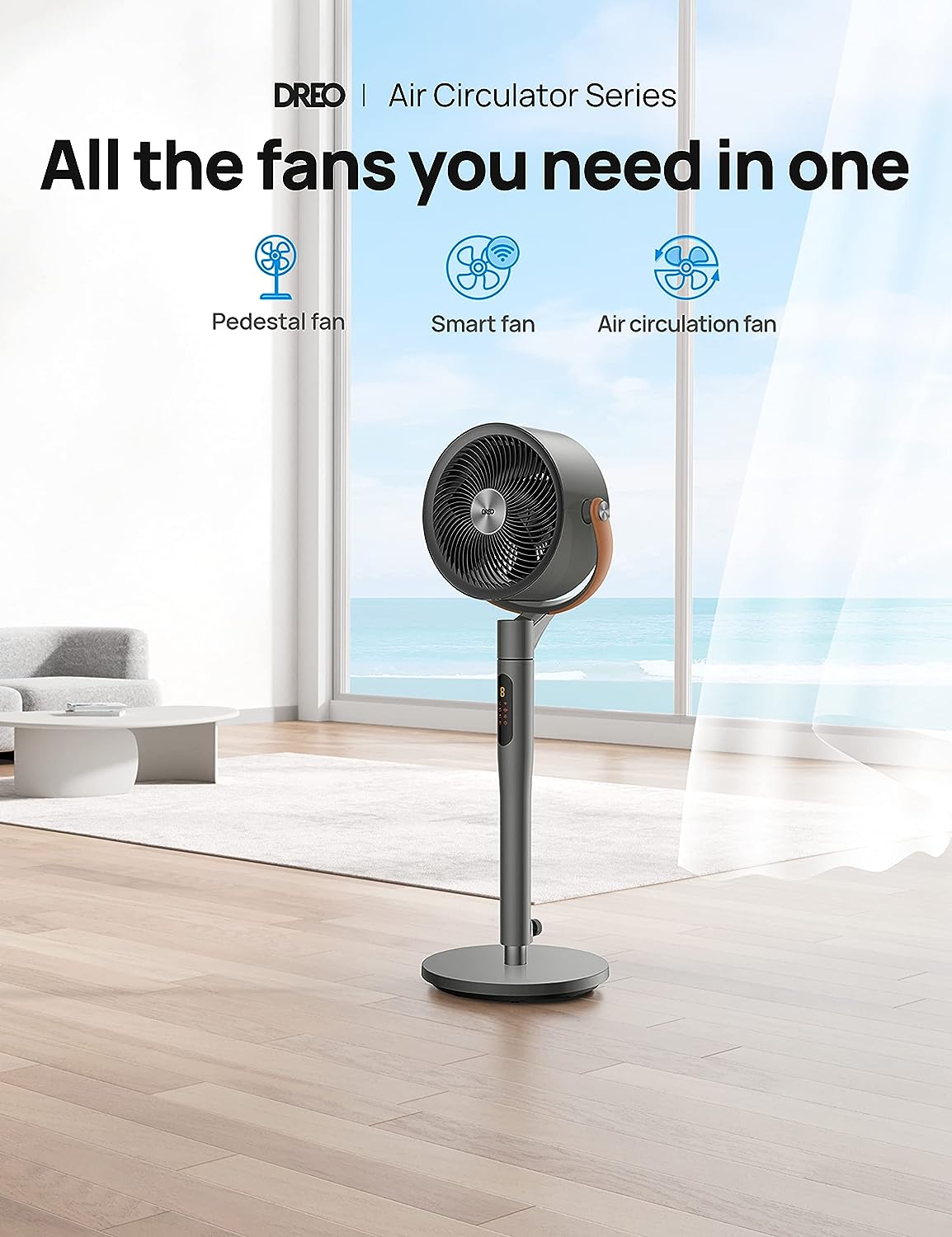 513S 43-inch Quiet Floor Fan with Remote Control for Home Bedrooms, 120°+105° Smart Oscillating Floor Fan with Wi-Fi/Voice Control, Compatible with Alexa/Google, 6 Modes, 8 Speeds