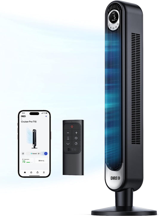 Smart Tower Fan WiFi Voice Control, Works with Alexa/Google, Cruiser Pro T1S Floor Standing Bladeless Oscillating Fan with Remote, 6 Speeds, 4 Modes, 12H Timer, for Indoor Bedroom Home Office