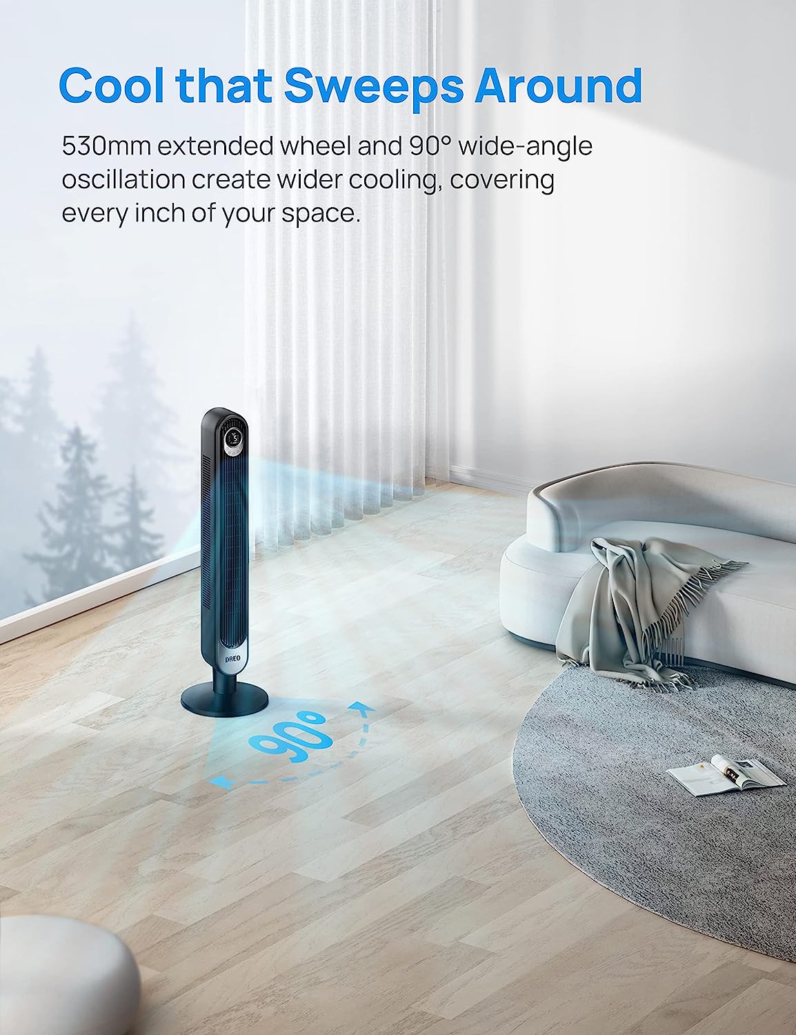 Smart Tower Fan WiFi Voice Control, Works with Alexa/Google, Cruiser Pro T1S Floor Standing Bladeless Oscillating Fan with Remote, 6 Speeds, 4 Modes, 12H Timer, for Indoor Bedroom Home Office