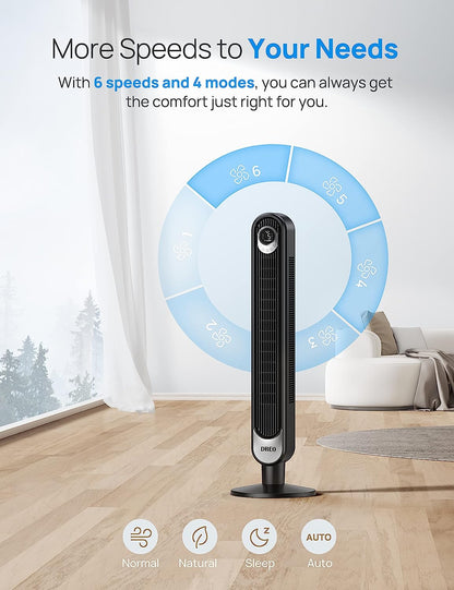 Smart Tower Fan WiFi Voice Control, Works with Alexa/Google, Cruiser Pro T1S Floor Standing Bladeless Oscillating Fan with Remote, 6 Speeds, 4 Modes, 12H Timer, for Indoor Bedroom Home Office