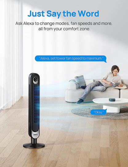 Smart Tower Fan WiFi Voice Control, Works with Alexa/Google, Cruiser Pro T1S Floor Standing Bladeless Oscillating Fan with Remote, 6 Speeds, 4 Modes, 12H Timer, for Indoor Bedroom Home Office