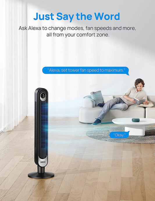 Smart Tower Fan WiFi Voice Control, Works with Alexa/Google, Cruiser Pro T1S Floor Standing Bladeless Oscillating Fan with Remote, 6 Speeds, 4 Modes, 12H Timer, for Indoor Bedroom Home Office
