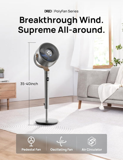 Standing Fan, 120°+120° Smart Oscillating Floor Fans with Wi-Fi/Voice Control, 80 ft Fan For Bedroom, DC Motor Quiet Fans, adjustable height, 8 Speeds, 6 Modes, 12H Timer, Office, Room