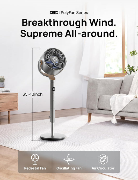 Standing Fan, 120°+120° Smart Oscillating Floor Fans with Wi-Fi/Voice Control, 80 ft Fan For Bedroom, DC Motor Quiet Fans, adjustable height, 8 Speeds, 6 Modes, 12H Timer, Office, Room
