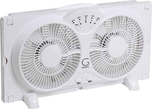 Twin Fan High Velocity Reversible AirFlow Fan, LED Indicator Lights Adjustable Thermostat & Max Cool Technology, ETL Certified White