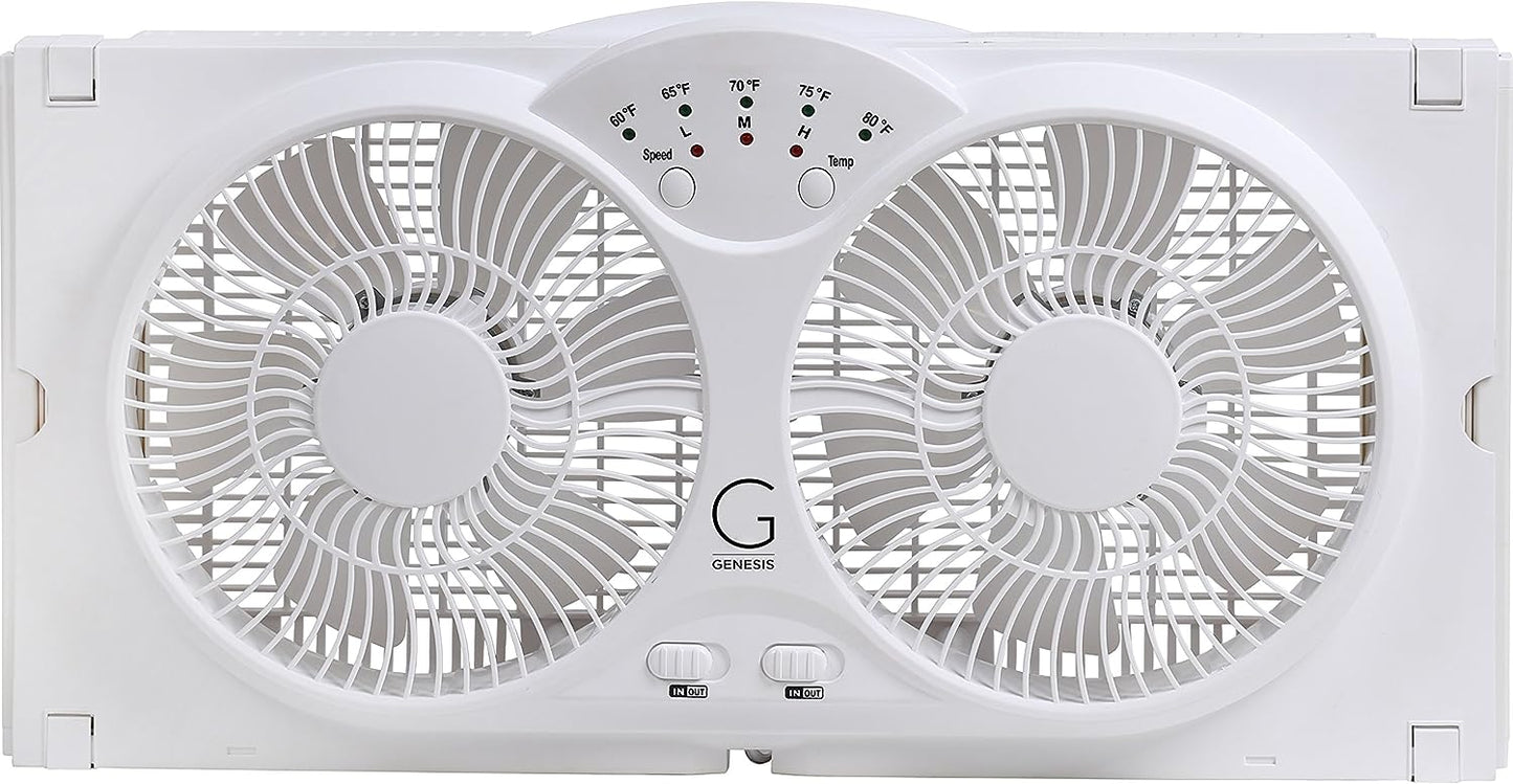 Twin Fan High Velocity Reversible AirFlow Fan, LED Indicator Lights Adjustable Thermostat & Max Cool Technology, ETL Certified White