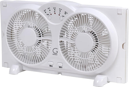 Twin Fan High Velocity Reversible AirFlow Fan, LED Indicator Lights Adjustable Thermostat & Max Cool Technology, ETL Certified White