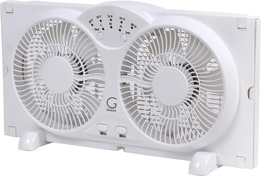 Twin Fan High Velocity Reversible AirFlow Fan, LED Indicator Lights Adjustable Thermostat & Max Cool Technology, ETL Certified White