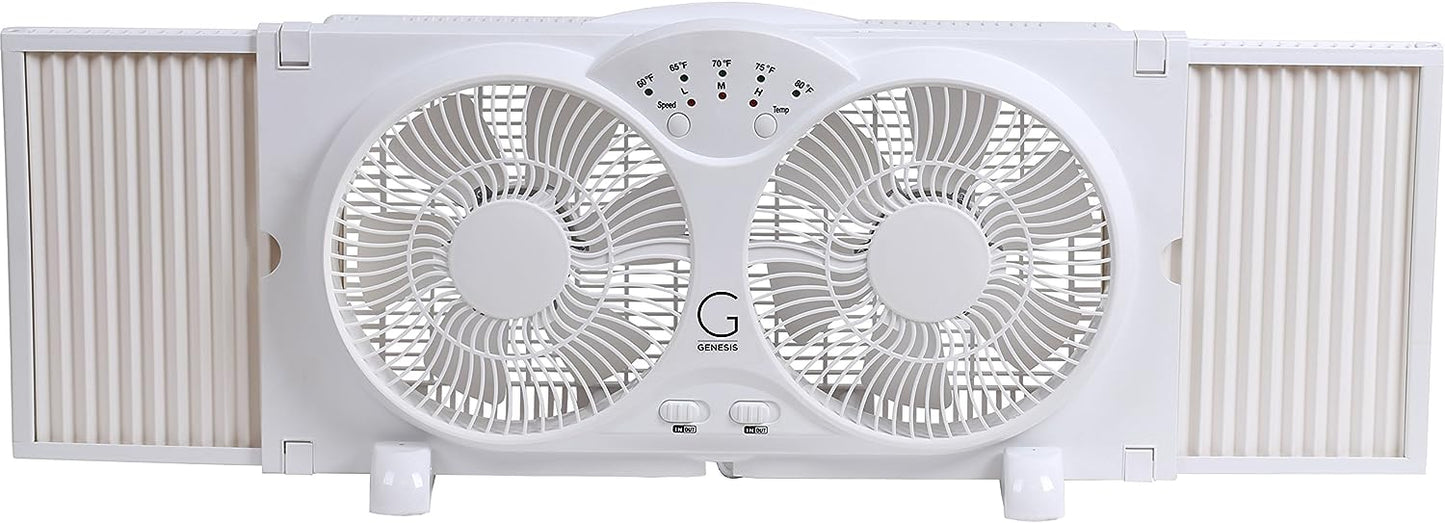 Twin Fan High Velocity Reversible AirFlow Fan, LED Indicator Lights Adjustable Thermostat & Max Cool Technology, ETL Certified White