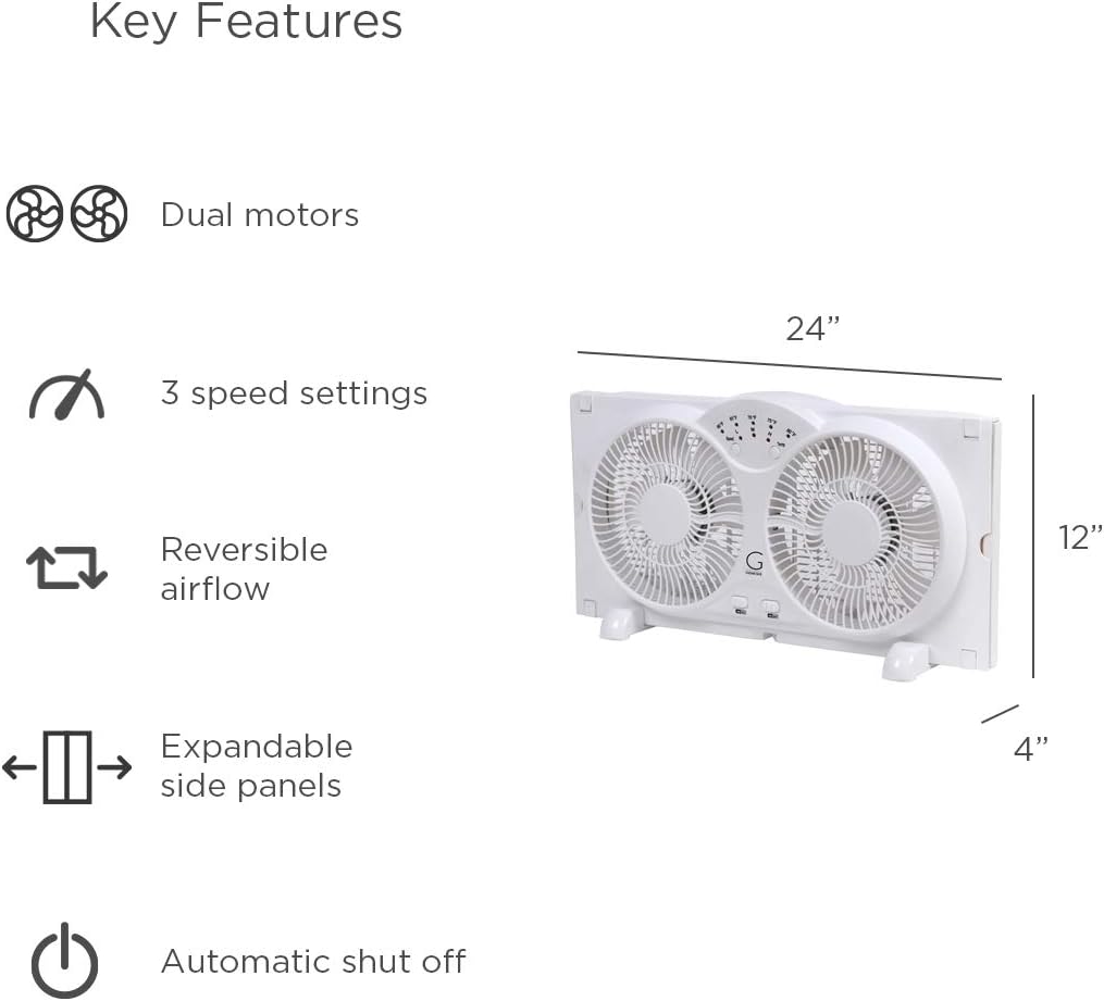 Twin Fan High Velocity Reversible AirFlow Fan, LED Indicator Lights Adjustable Thermostat & Max Cool Technology, ETL Certified White