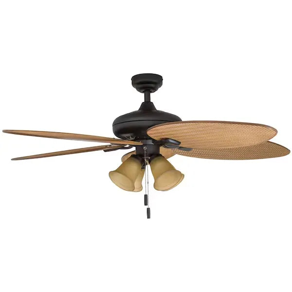 HONEYWELL CEILING FANS 50506-40 Palm Valley, 52 in. Indoor/Outdoor Ceiling Fan with Four Lights, Bronze Tropical