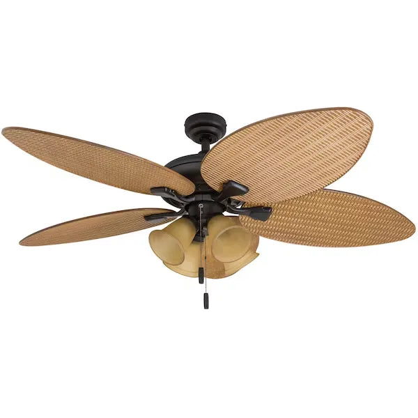 HONEYWELL CEILING FANS 50506-40 Palm Valley, 52 in. Indoor/Outdoor Ceiling Fan with Four Lights, Bronze Tropical
