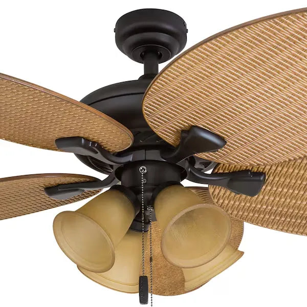 HONEYWELL CEILING FANS 50506-40 Palm Valley, 52 in. Indoor/Outdoor Ceiling Fan with Four Lights, Bronze Tropical
