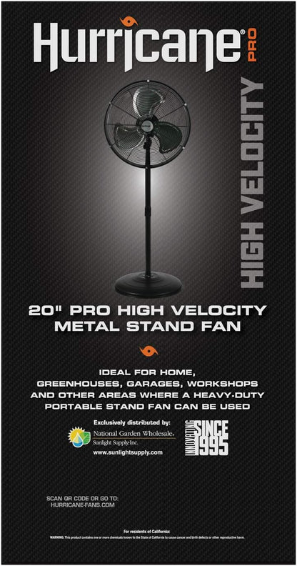 Hurricane Stand Fan – 20 Inch, Pro Series, High Velocity, Heavy Duty Metal For Industrial, Commercial, Residential, & Greenhouse Use – ETL Listed, Black