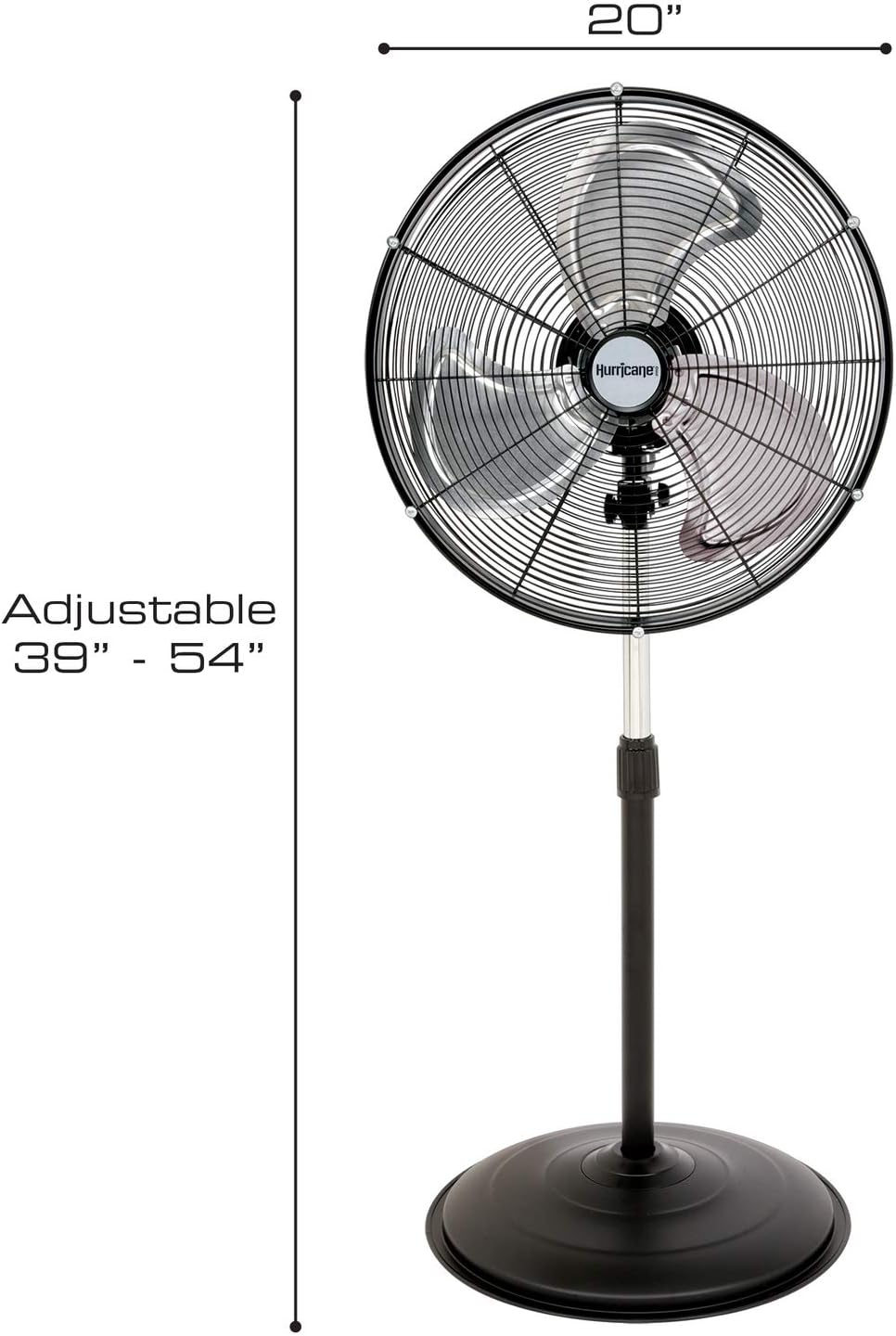 Hurricane Stand Fan – 20 Inch, Pro Series, High Velocity, Heavy Duty Metal For Industrial, Commercial, Residential, & Greenhouse Use – ETL Listed, Black