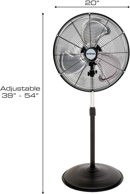Hurricane Stand Fan – 20 Inch, Pro Series, High Velocity, Heavy Duty Metal For Industrial, Commercial, Residential, & Greenhouse Use – ETL Listed, Black