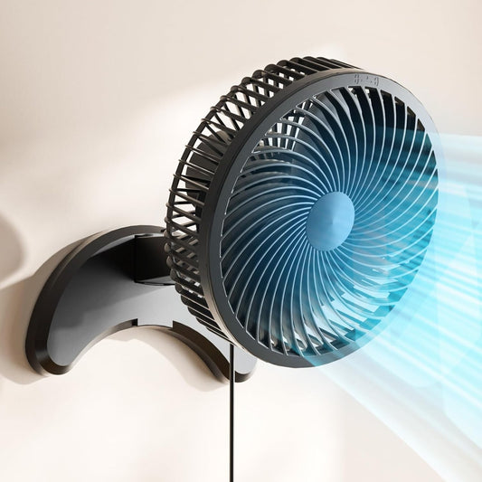 8” Wall Mount Fan, Quiet Small Wall Fan with Timer, 8.2ft Wired Remote, 80° Oscillation, 100° Adjustable, 3 Speeds High Velocity for RV Bedroom Kitchen Office Garage(Adapter Included)