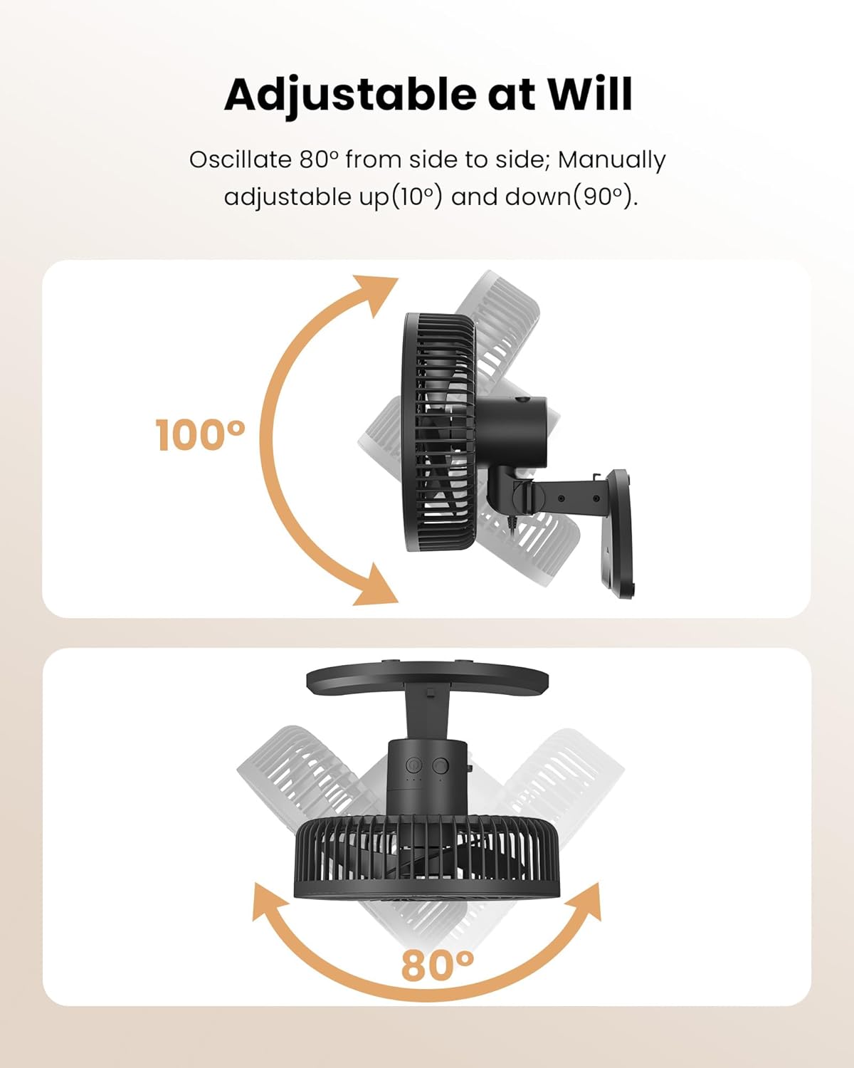 8” Wall Mount Fan, Quiet Small Wall Fan with Timer, 8.2ft Wired Remote, 80° Oscillation, 100° Adjustable, 3 Speeds High Velocity for RV Bedroom Kitchen Office Garage(Adapter Included)