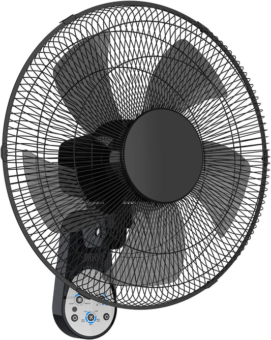 Wall Mount Fan, 16 Inch 5 Blades 5 Speeds Wall Fan with Remote Control, 90 Degree 8 Hour Timer Oscillating Fan for Bedroom Home Kitchen, Black