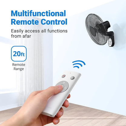 Wall Mount Fan, 16 Inch 5 Blades 5 Speeds Wall Fan with Remote Control, 90 Degree 8 Hour Timer Oscillating Fan for Bedroom Home Kitchen, Black