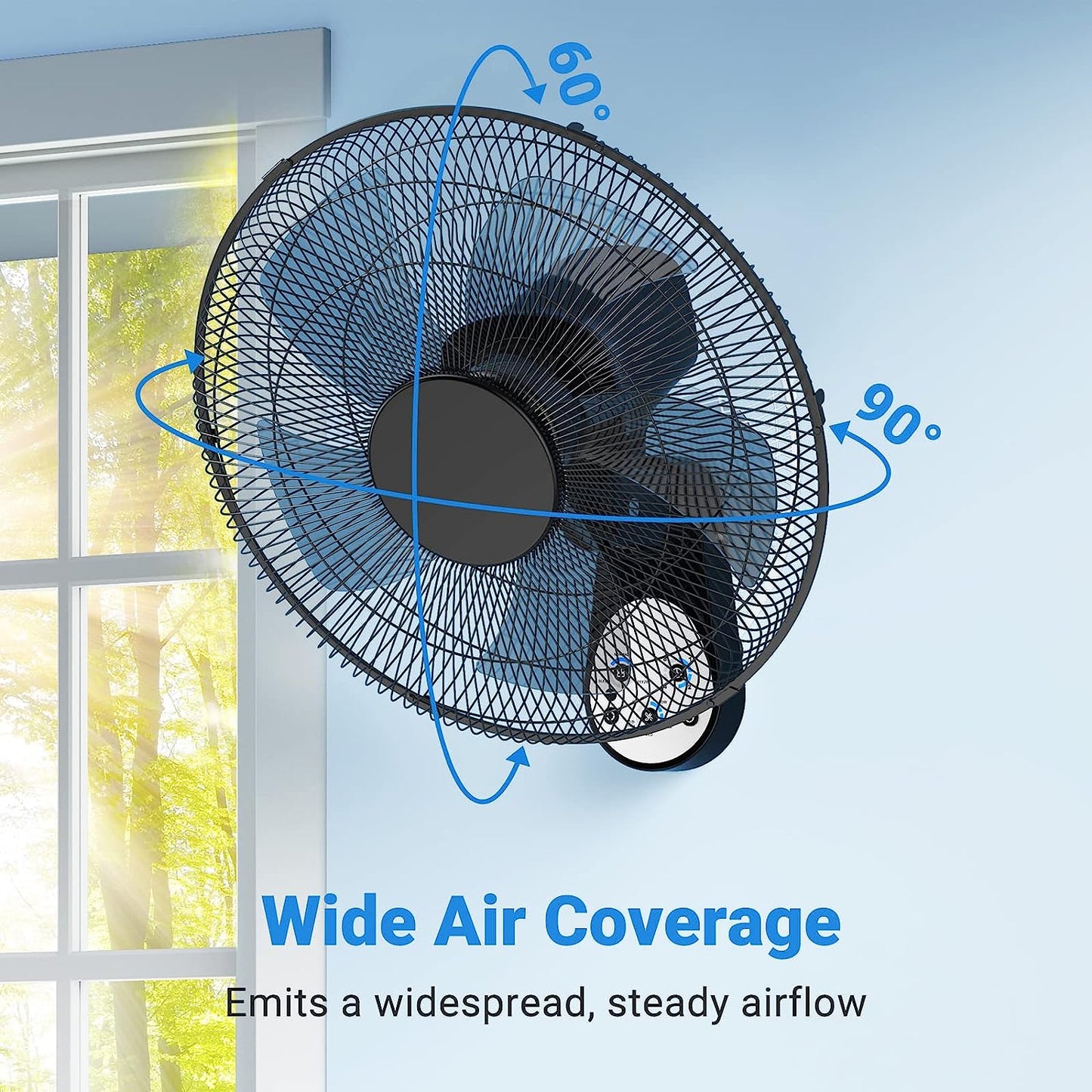 Wall Mount Fan, 16 Inch 5 Blades 5 Speeds Wall Fan with Remote Control, 90 Degree 8 Hour Timer Oscillating Fan for Bedroom Home Kitchen, Black