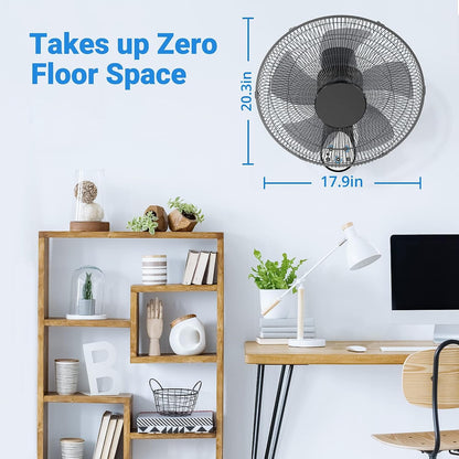 Wall Mount Fan, 16 Inch 5 Blades 5 Speeds Wall Fan with Remote Control, 90 Degree 8 Hour Timer Oscillating Fan for Bedroom Home Kitchen, Black