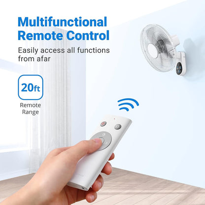 Wall Mount Fan, 16 Inch 5 Blades 5 Speeds Wall Fan with Remote Control, 90 Degree 8 Hour Timer Oscillating Fan for Bedroom Home Kitchen Gym Yoga Pilates Studio Glass Sunshine Room, White