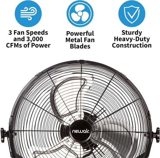 Floor Fan | 18′′ Air Fan | High Velocity Blade Fan | 3 Speed Settings | Heavy Duty Fan For Industrial Use | Portable Shop Fan | Black | WindPro18F
