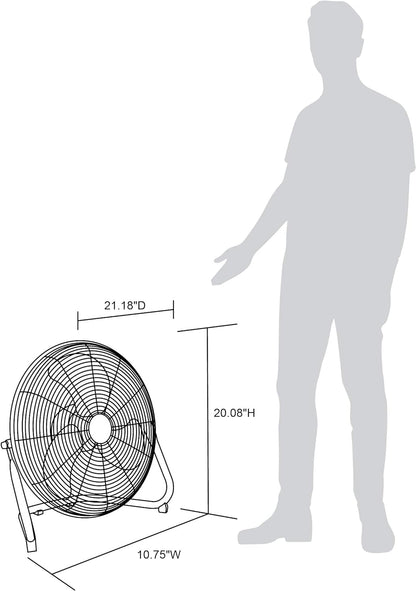 Floor Fan | 18′′ Air Fan | High Velocity Blade Fan | 3 Speed Settings | Heavy Duty Fan For Industrial Use | Portable Shop Fan | Black | WindPro18F
