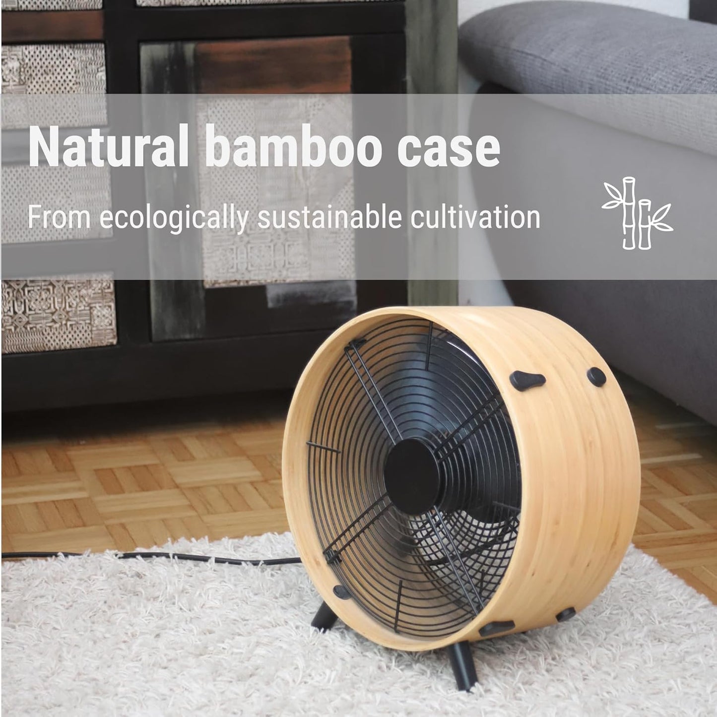Wooden fan with eco-friendly bamboo ring, three speeds, suitable for home or office use, 55 W