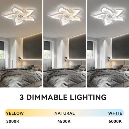 27.2′′ Smart Ceiling Fan with Lights Remote APP Control, Modern Flush Mount Bladeless Ceiling Fan, 3 Color 6 Speeds Low Profile Ceiling Fan with Light for Bedroom Living Room Kitchen – White