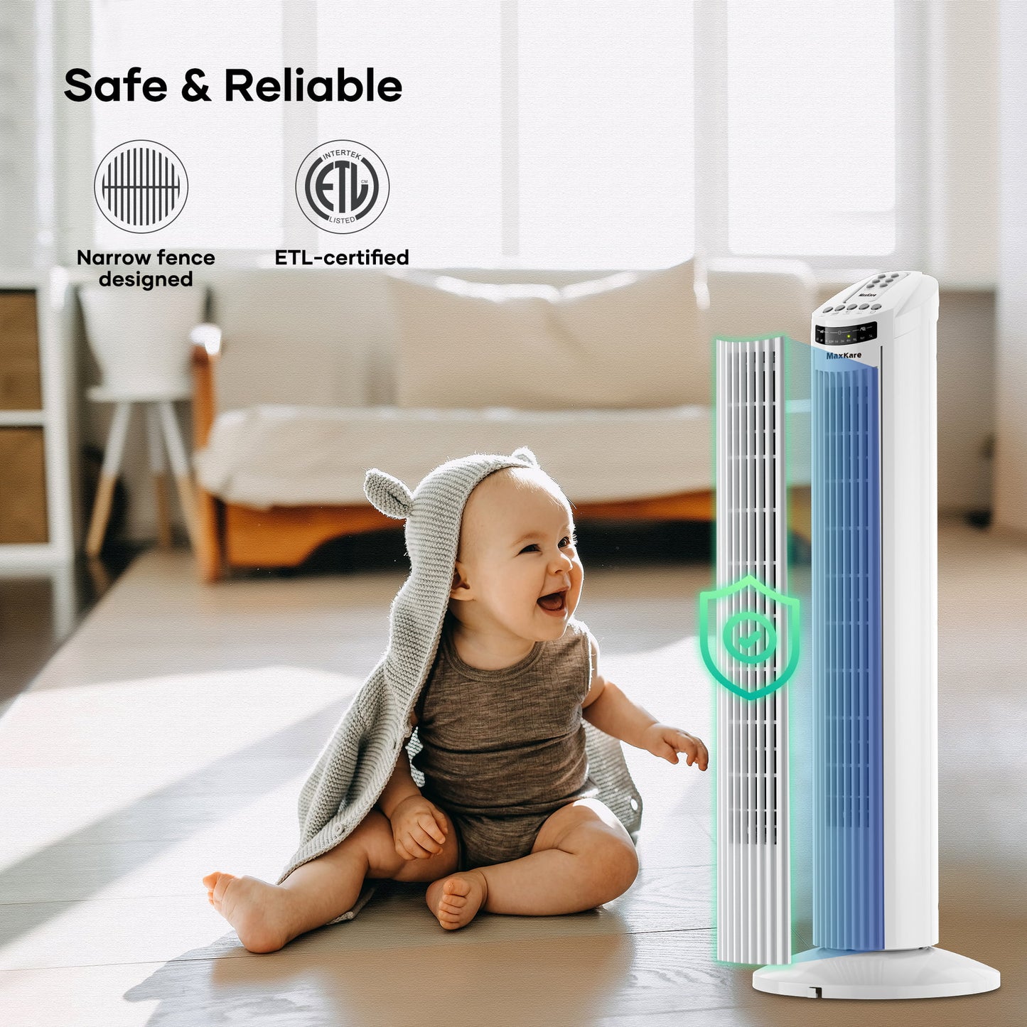 30′′ Tower Fan 120° Oscillating Fan 60dB Quiet Cooling Fan with Remote Control 3 Speeds 3 Wind Modes Timer – White