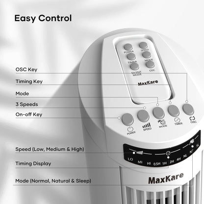 30′′ Tower Fan 120° Oscillating Fan 60dB Quiet Cooling Fan with Remote Control 3 Speeds 3 Wind Modes Timer – White