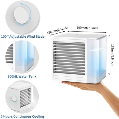 Portable Air Conditioner Fan, Personal Evaporative Air Cooler and 800ml Humidifier with USB Charging Quiet Mini Space Cooling Fan with LED Light Adjustable Purifier for Home Offices Bedroom Car